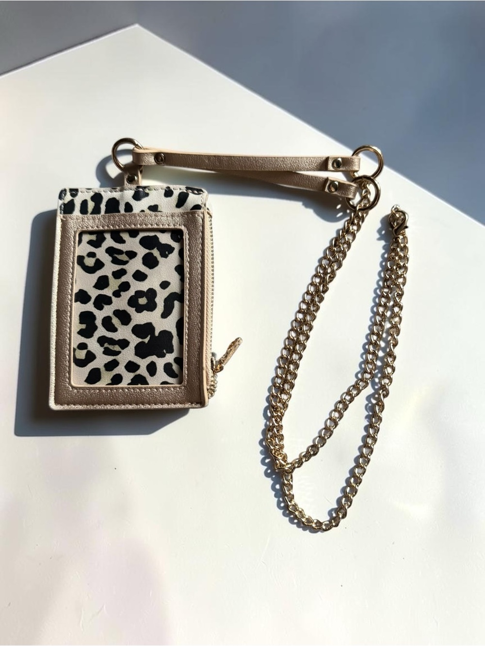 Leopard ID Card Holder Lanyard in Beige and Black NWOT